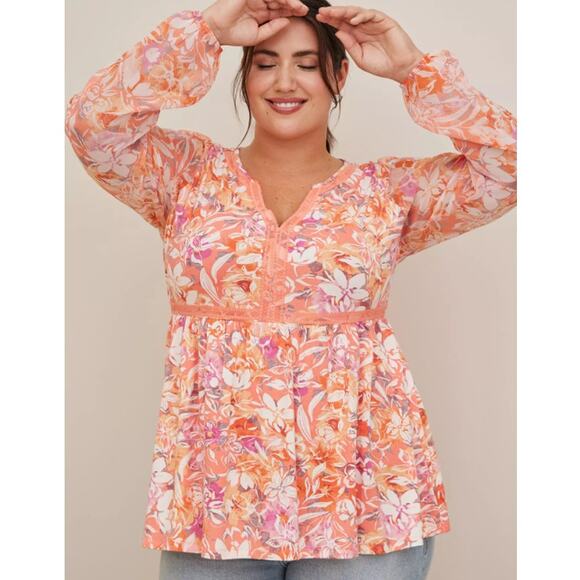 Torrid Babydoll Fabric Mix Super Soft Balloon Chiffon Sleeve Top 2XL - Picture 1 of 8